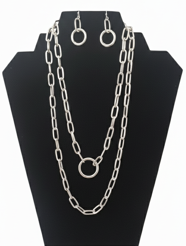 Silver 2 Layer necklace set