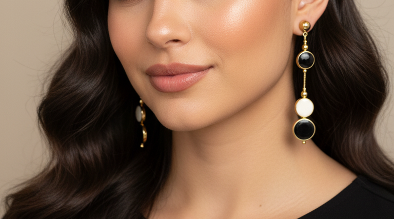 Long black and white earrings