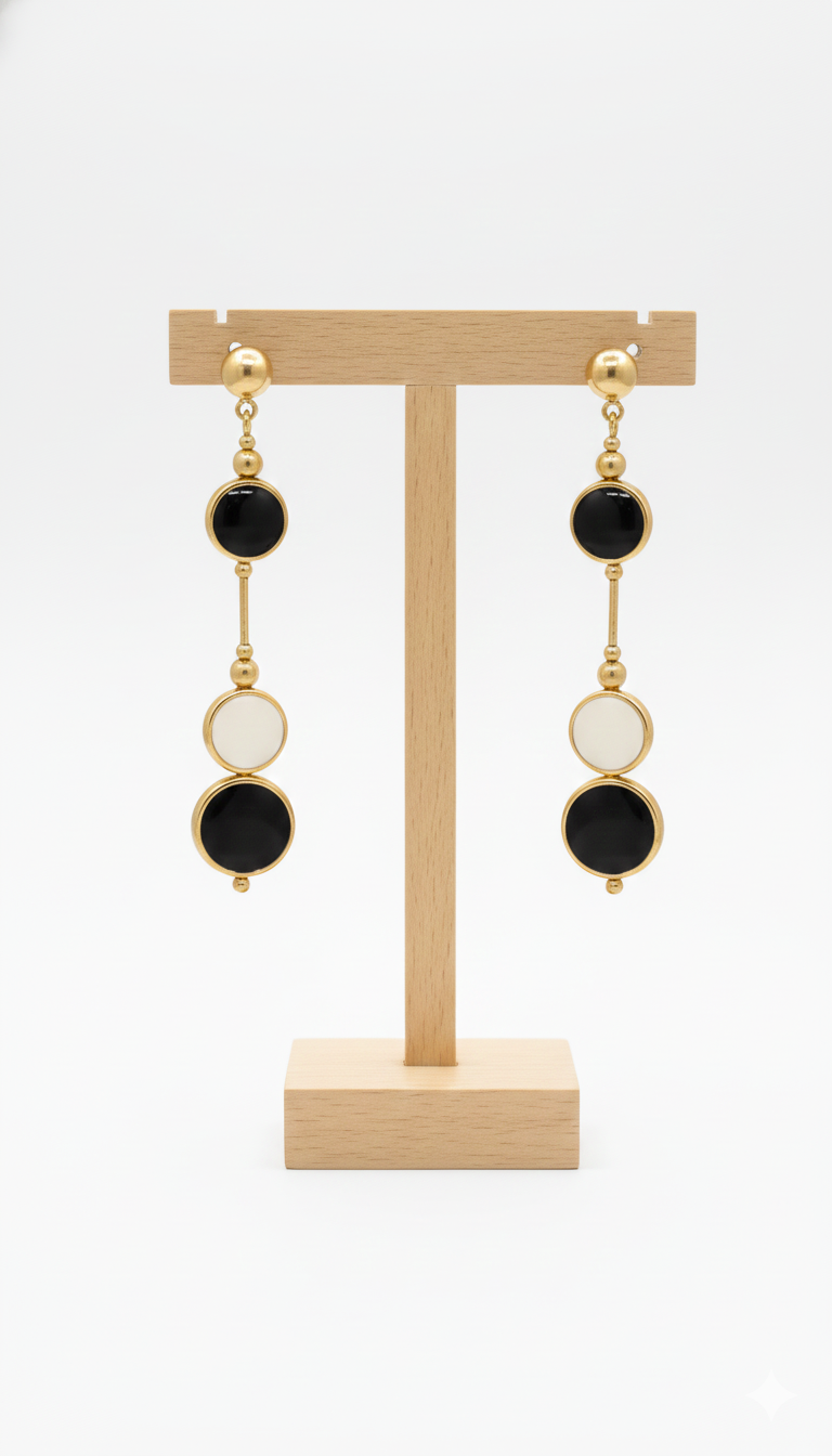 Long black and white earrings