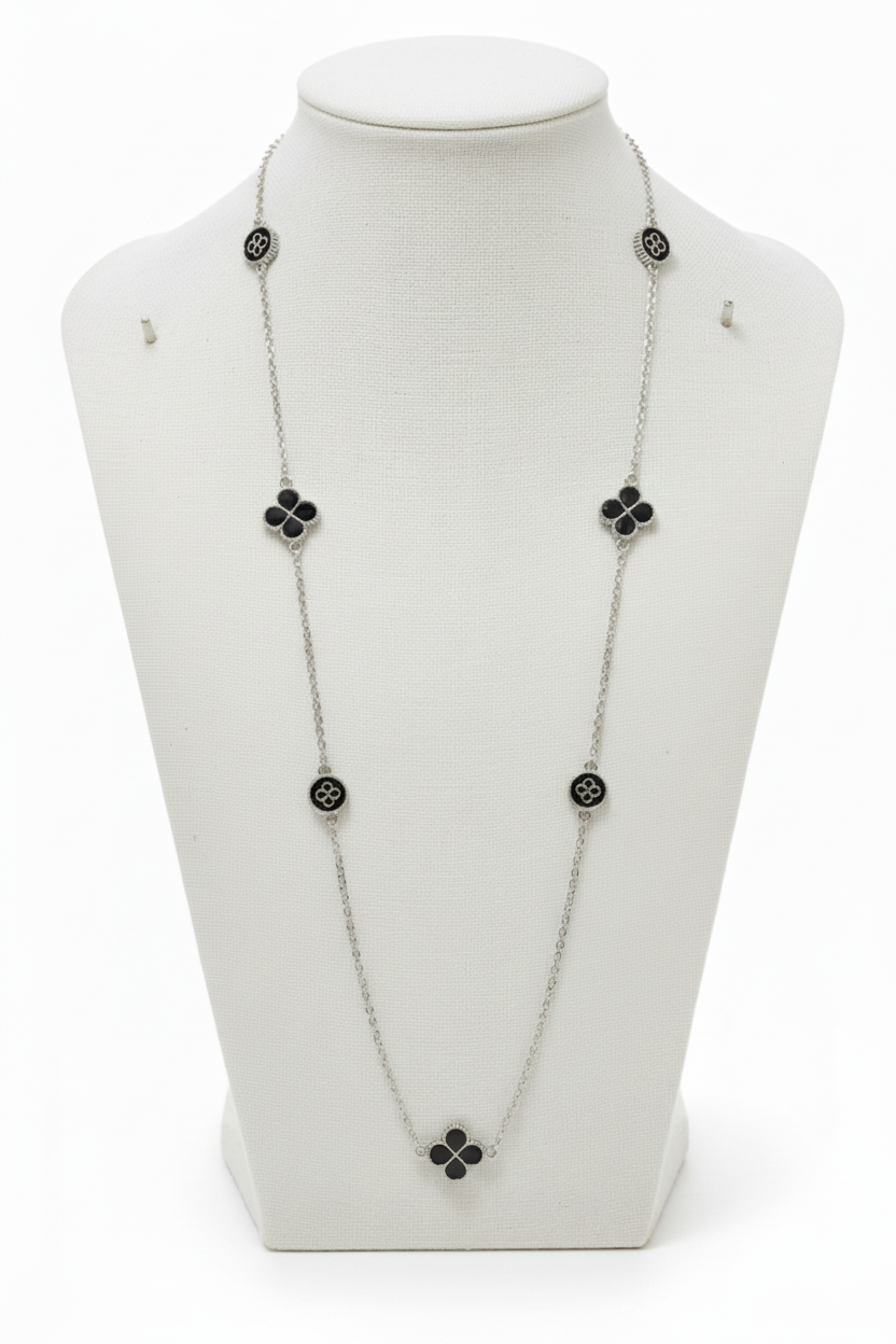 Black Flower Long Necklace