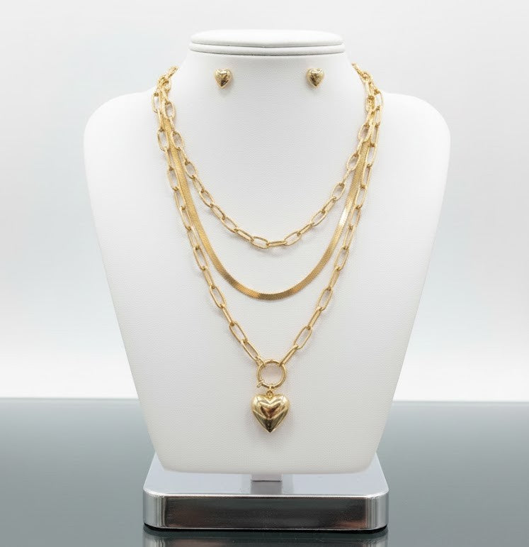 Gold necklace and earrings