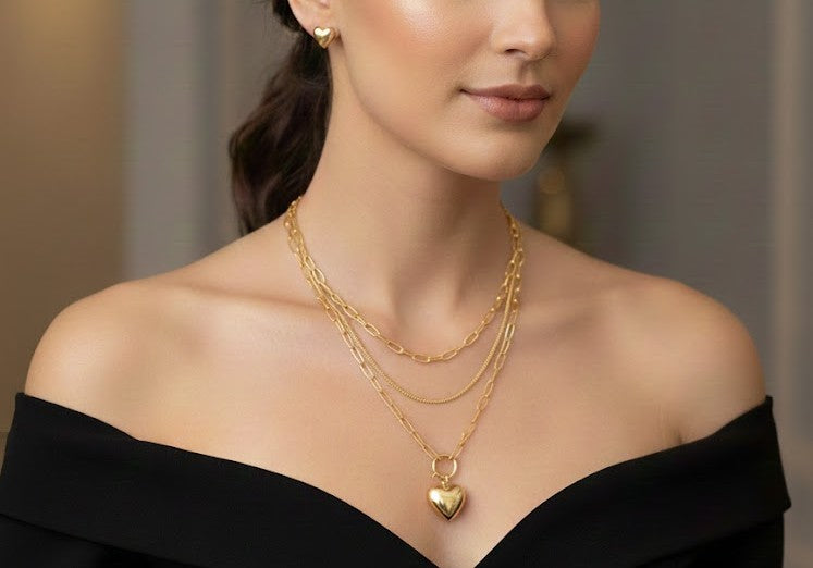Gold necklace and earrings